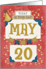 May 20th Birthday Date Specific Happy Birthday Party Hat and Stars card