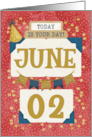 June 2nd Birthday Date Specific Happy Birthday Party Hat and Stars card