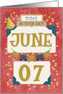 June 7th Birthday Date Specific Happy Birthday Party Hat and Stars card