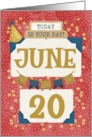 June 20th Birthday Date Specific Happy Birthday Party Hat and Stars card