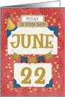 June 22nd Birthday Date Specific Happy Birthday Party Hat and Stars card