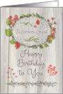 For Anyone Birthday Watercolor Floral Wreath Rustic Wood Effect card