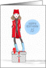 Step Daughter 15th Birthday Stylish Teen Girl on Present card
