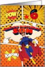 Son 6th Birthday Superhero Comic Strip Scene card