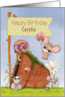 Happy Birthday Custom Name Cute Mice with Balloons card