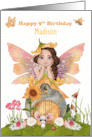 Madison 9th Birthday Custom Name with Pretty Fairy and Friends card