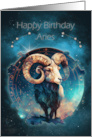 Aries Birthday with Bold Aries Ram Zodiac Sign and Constellation card