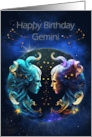 Gemini Birthday with Bold Gemini Twins Zodiac Sign and Constellation card