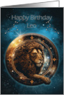 Leo Birthday with Bold Lion Leo Zodiac Sign and Leo Constellation card
