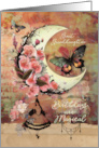 Great Granddaughter Birthday Pretty Mixed Media Moon and Butterflies card