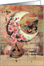 Samantha Custom Name Birthday Pretty Mixed Media Moon and Butterflies card