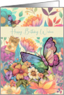 Mom Birthday Beautiful Butterflies and Flowers card
