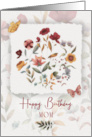 Mom Birthday Wishes Delicate Flowers and Butterfly card