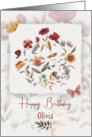 Olivia Birthday Wishes Custom Name Delicate Flowers and Butterfly card