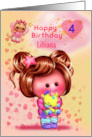 4th Birthday Little Brunette Girl Custom Name card