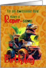 Boy Birthday Tyrannosaurus Rex Riding a Side by Side Utility Vehicle card