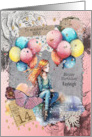 Kayleigh 14th Birthday Custom Name Teen Girl with Balloons Mixed Media card