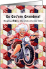 Grandma 82nd Birthday Feisty Senior Woman on Mointain Bike with Quilt card