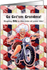 Grandma 86th Birthday Feisty Senior Woman on Mointain Bike with Quilt card