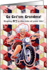 Grandma 87th Birthday Feisty Senior Woman on Mointain Bike with Quilt card