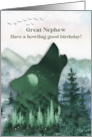 Great Nephew Birthday Howling Wolf and Mountain Scene card