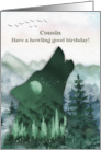Cousin Birthday Howling Wolf and Mountain Scene card