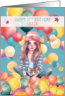 Sister 11th Birthday Tween Pretty Girl in Balloons card