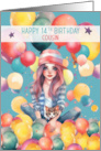 Cousin 14th Birthday Teen Pretty Girl in Balloons card