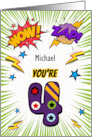 Michael Custom Name 4th Birthday Comic Book Style card