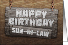 Son in Law Birthday Rustic Wood Sign Effect card
