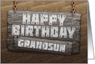 Grandson Birthday Rustic Wood Sign Effect card