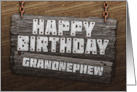 Grandnephew Birthday Rustic Wood Sign Effect card