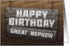 Great Nephew Birthday Rustic Wood Sign Effect card