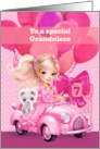 Grandniece 7th Birthday Pretty Little Girl with Puppy card