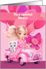 Sister Birthday Pretty Little Girl with Puppy card