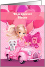 Sister 7th Birthday Pretty Little Girl with Puppy card
