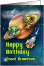 Great Grandson 3rd Birthday Funny Aliens Skateboarding in Space card