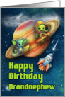 Grandnephew Birthday Funny Aliens Skateboarding in Space card