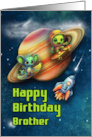 Brother 3rd Birthday Funny Aliens Skateboarding in Space card