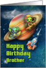 Brother 4th Birthday Funny Aliens Skateboarding in Space card