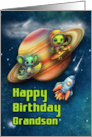 Grandson Birthday Funny Aliens Skateboarding in Space card