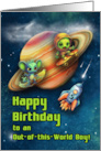 For Boy 5th Birthday Funny Aliens Skateboarding in Space card