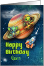 Gavin 8th Birthday Custom Name Funny Aliens Skateboarding in Space card