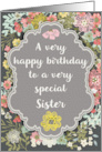 Sister Birthday Pretty Pastel Flowers and Frame card