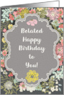 Belated Happy Birthday Pretty Pastel Flowers and Frame card