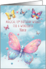 Niece 10th Birthday Glittery Effect Butterflies and Stars card