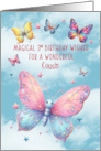 Cousin 3rd Birthday Glittery Effect Butterflies and Stars card