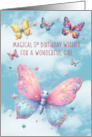 Little Girl 5th Birthday Glittery Effect Butterflies and Stars card