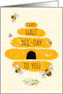 Half Birthday Whimsical and Colorful Beehive and Bees card