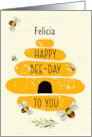 Felicia Custom Name Birthday Whimsical and Colorful Beehive and Bees card